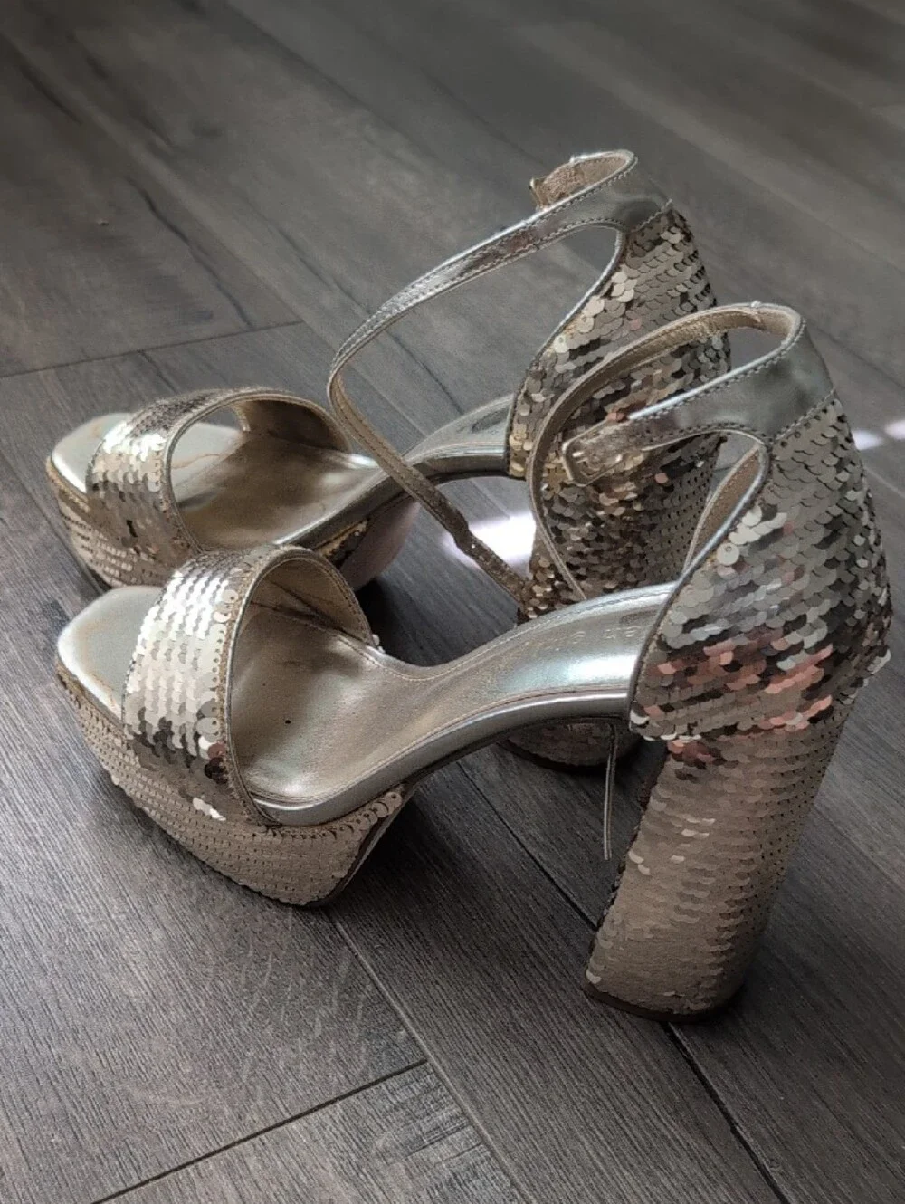 Madden Girl Gold Sequin Block Heel Sandals